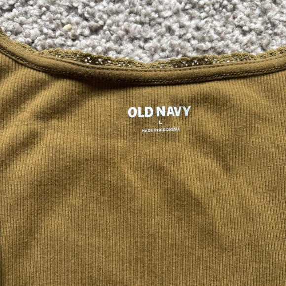 Old Navy Green Ruched Fitted Tank Top L Lace Trim Feminine Preppy Summer Fall - Picture 4 of 7